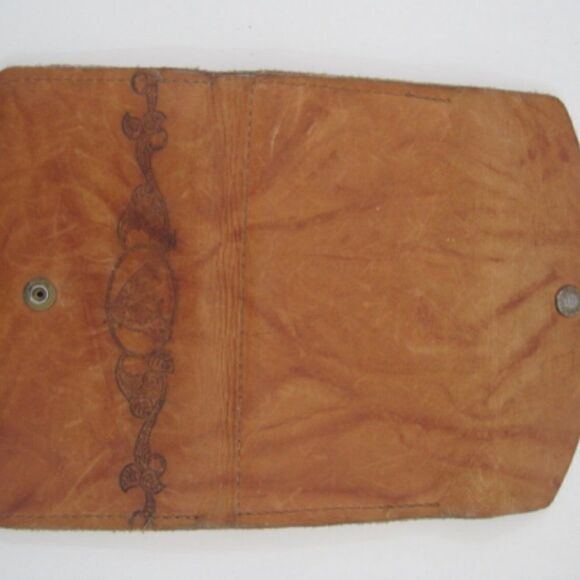 VINTAGE Clutch Wallet Tan Tooled Leather Horse Engraving - Picture 5 of 5